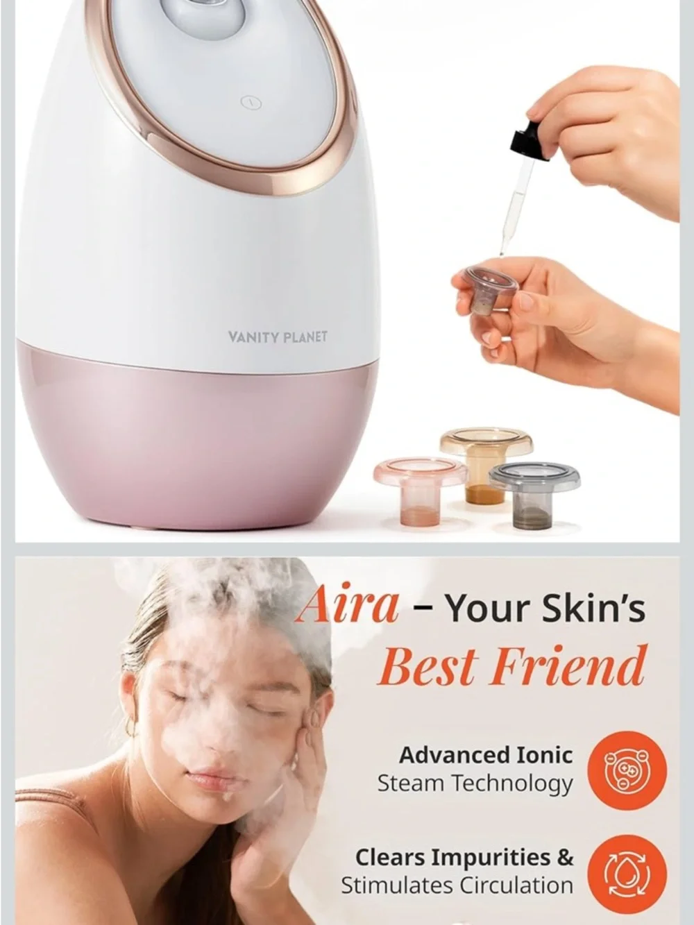 NEW IN BOX - Aira Ionic Facial Steamer - Cream/Gold - Picture 2 of 9
